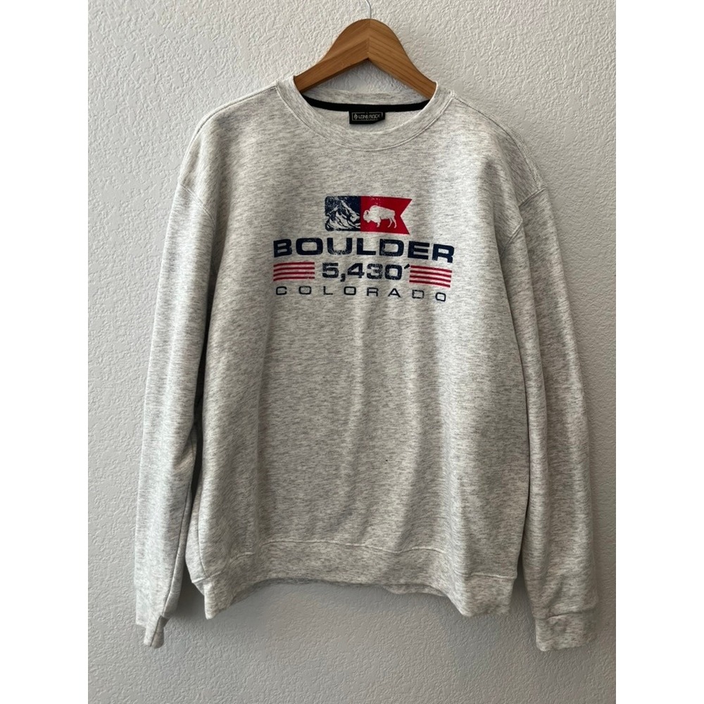 Lone Rock Boulder Colorado Crewneck Sweatshirt Gray Graphic Mens Large 5430ft